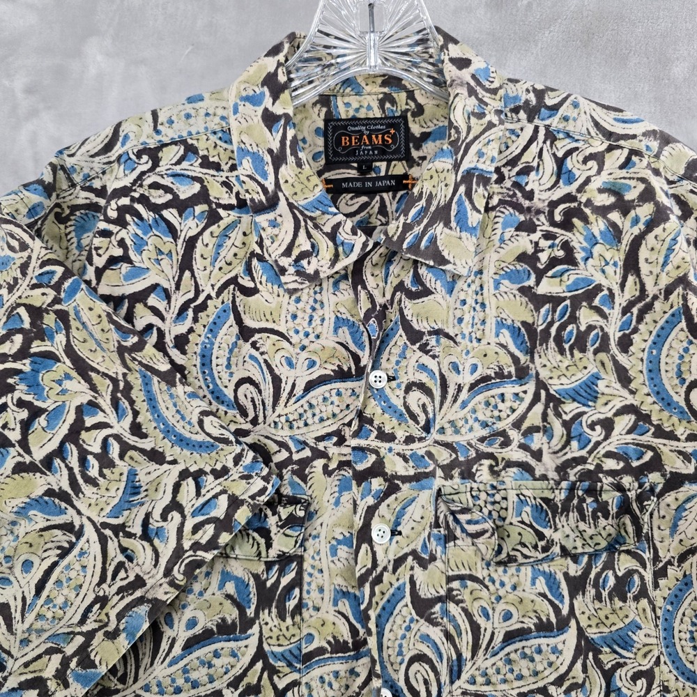 Beams plus Japan Button‎ Down Shirt Mens Large Blue Paisley Short Sleeve